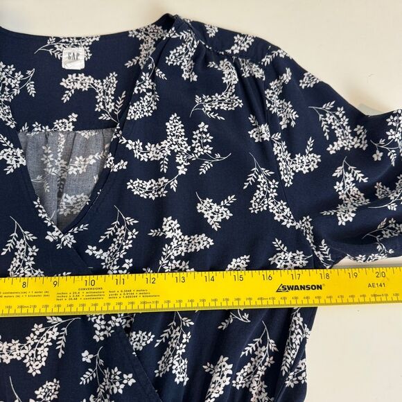 Gap Navy Blue Floral Wrap Dress M - Picture 7 of 10